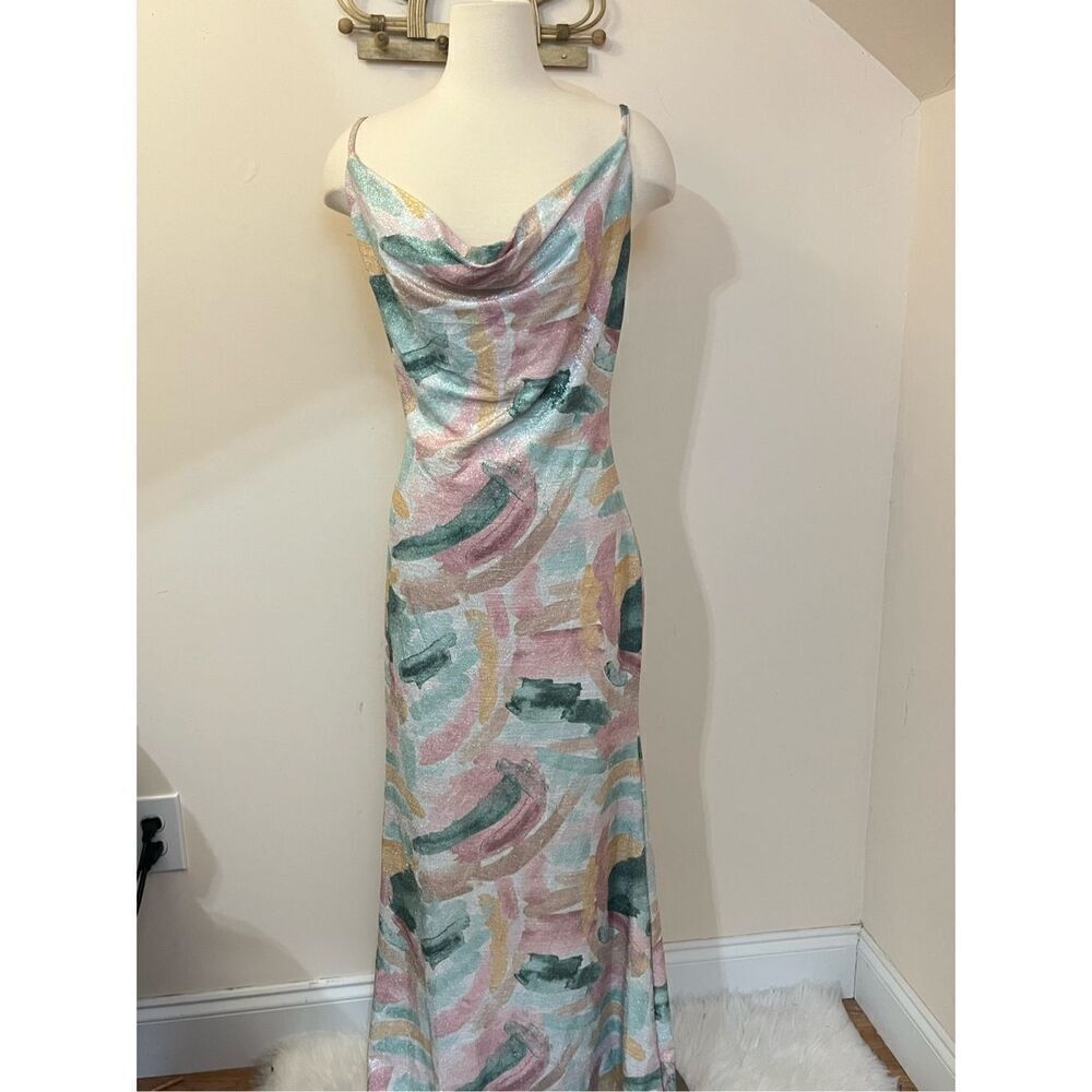 Bebe Vintage Y2K  Style Glitter Drape Neck Slip Dress Pjnk Blue  L